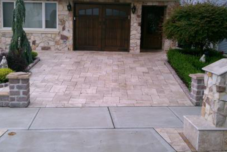 decorative stone walkway and driveway installed by pavers